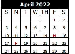 District School Academic Calendar for Galveston Co J J A E P for April 2022
