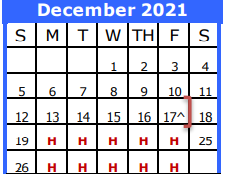 District School Academic Calendar for Galveston Co J J A E P for December 2021