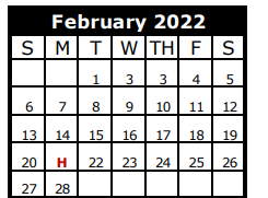District School Academic Calendar for C W Cline Elementary for February 2022
