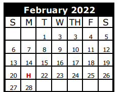 District School Academic Calendar for Galveston Co J J A E P for February 2022