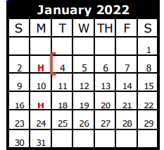 District School Academic Calendar for C W Cline Elementary for January 2022