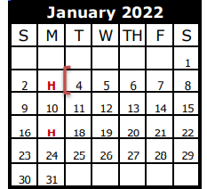 District School Academic Calendar for Galveston Co J J A E P for January 2022