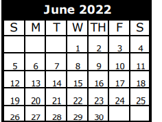 District School Academic Calendar for Zue S Bales Int for June 2022