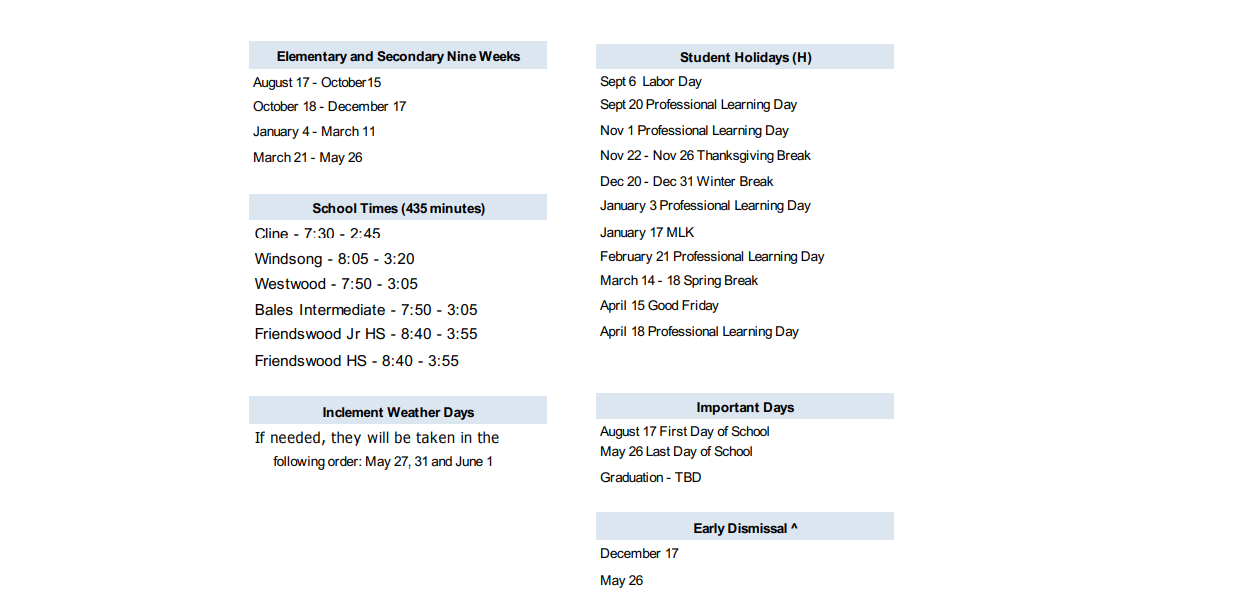 District School Academic Calendar Key for Galveston Co J J A E P