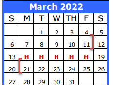 District School Academic Calendar for Galveston Co J J A E P for March 2022