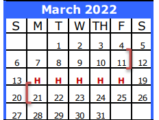 District School Academic Calendar for Friendswood J H for March 2022