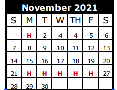 District School Academic Calendar for Westwood El for November 2021