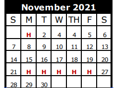 District School Academic Calendar for Galveston Co J J A E P for November 2021