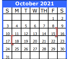 District School Academic Calendar for Zue S Bales Int for October 2021