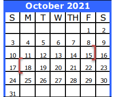 District School Academic Calendar for Galveston Co J J A E P for October 2021