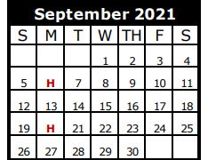 District School Academic Calendar for Zue S Bales Int for September 2021
