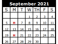 District School Academic Calendar for Galveston Co J J A E P for September 2021