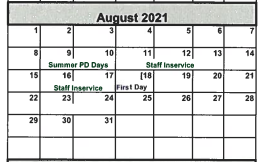 District School Academic Calendar for Friona Junior High for August 2021