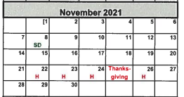 District School Academic Calendar for Friona Junior High for November 2021