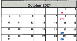 District School Academic Calendar for Friona Primary for October 2021