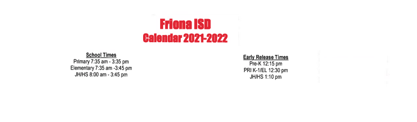District School Academic Calendar for Friona Primary