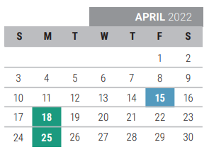 District School Academic Calendar for Griffin Middle School for April 2022