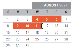 District School Academic Calendar for Pink Elementary for August 2021