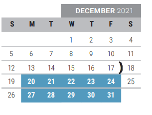 District School Academic Calendar for Borchardt Elementary for December 2021