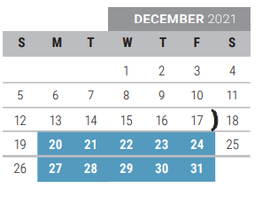 District School Academic Calendar for Taylor Elementary for December 2021