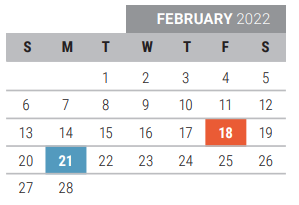 District School Academic Calendar for Collin Co J J A E P for February 2022