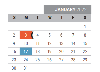 District School Academic Calendar for Acker Special Programs Center for January 2022