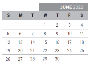 District School Academic Calendar for Pink Elementary for June 2022
