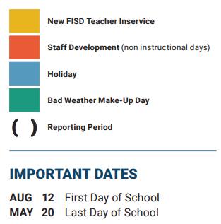 District School Academic Calendar Legend for Frisco High School