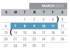 District School Academic Calendar for Collin Co J J A E P for March 2022
