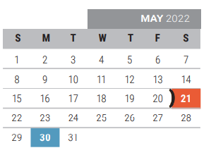 District School Academic Calendar for Pink Elementary for May 2022