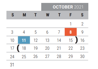 District School Academic Calendar for Collin Co J J A E P for October 2021