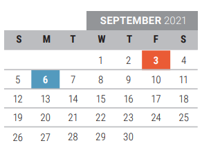 District School Academic Calendar for Collin Co J J A E P for September 2021
