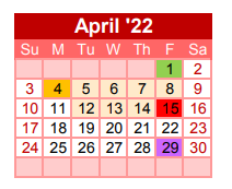 District School Academic Calendar for W E Chalmers Elementary for April 2022