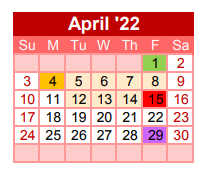 District School Academic Calendar for Gainesville Head Start for April 2022