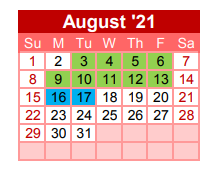 District School Academic Calendar for Gainesville J H for August 2021