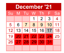 District School Academic Calendar for Gainesville Head Start for December 2021