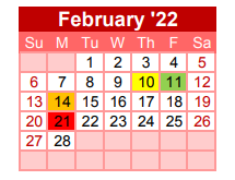 District School Academic Calendar for Robert E Lee Int for February 2022