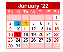 District School Academic Calendar for Robert E Lee Int for January 2022