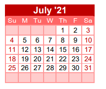 District School Academic Calendar for Gainesville J H for July 2021