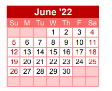 District School Academic Calendar for Gainesville J H for June 2022