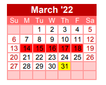 District School Academic Calendar for Gainesville H S for March 2022