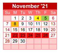District School Academic Calendar for Gainesville J H for November 2021