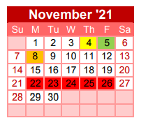 District School Academic Calendar for Gainesville Head Start for November 2021