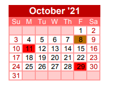 District School Academic Calendar for Gainesville Head Start for October 2021