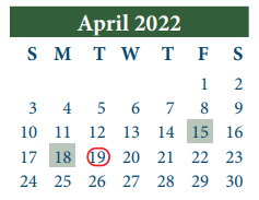 District School Academic Calendar for Woodland Acres Elementary for April 2022
