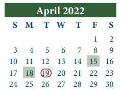 District School Academic Calendar for James B Havard Elementary for April 2022