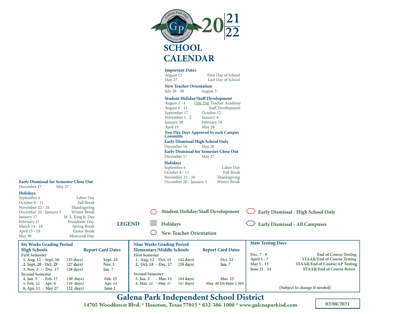 District School Academic Calendar Key for Woodland Acres Middle