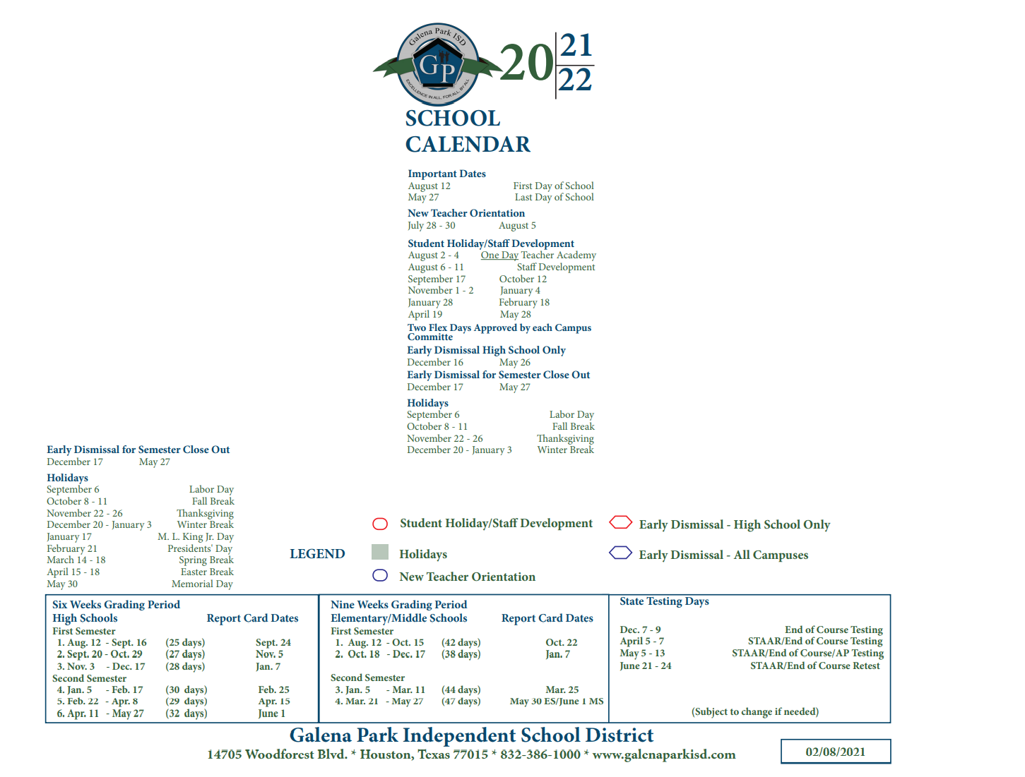 District School Academic Calendar Key for Cunningham Middle