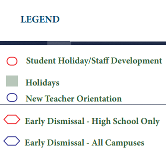 District School Academic Calendar Legend for Green Valley Elementary