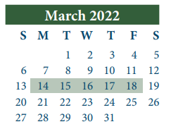 District School Academic Calendar for Cunningham Middle for March 2022